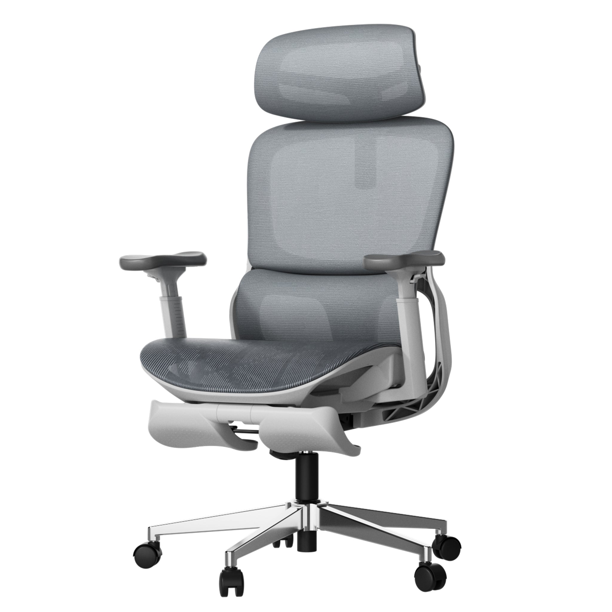 P2 Ergonomic Office Chair with footrest gray slightly left