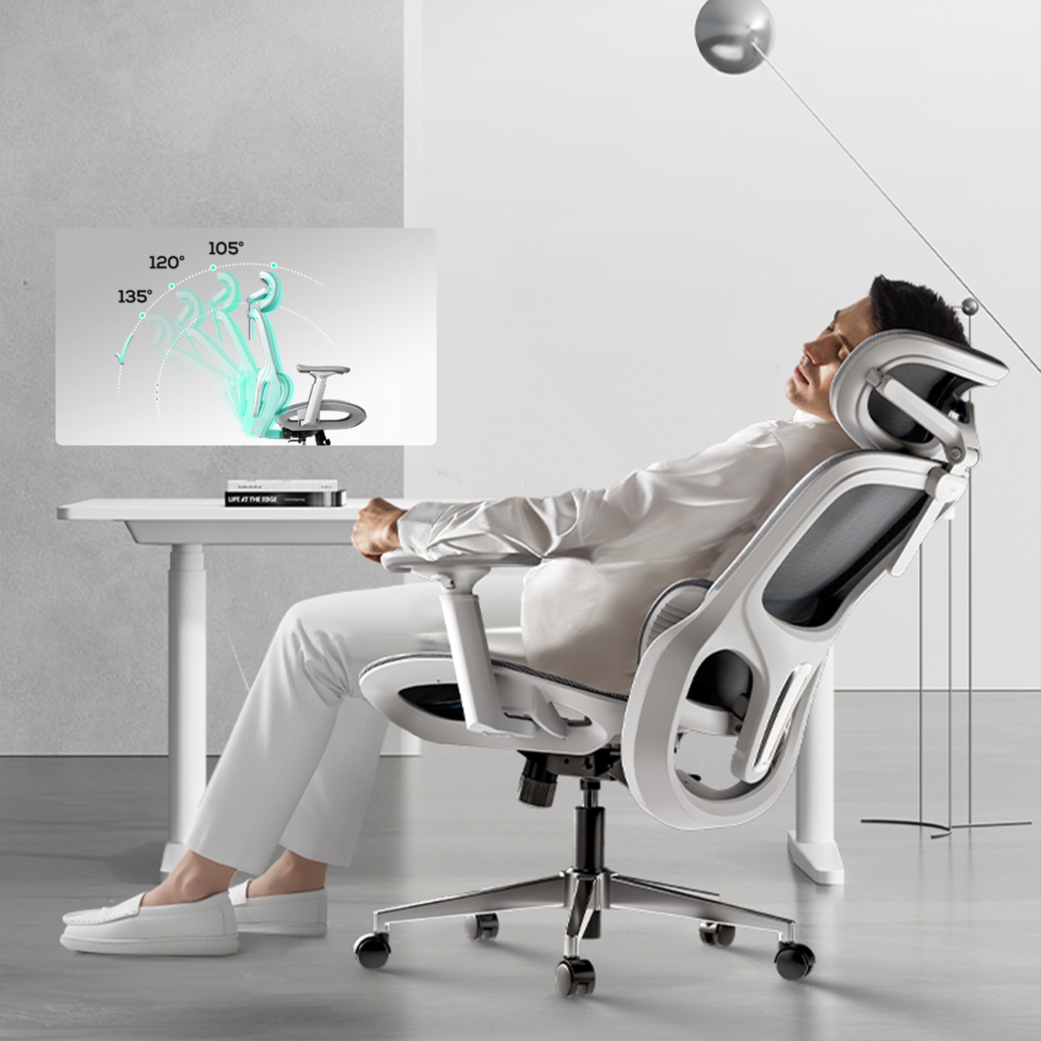 P2 Ergonomic Office Chair without footrest gray reclining angle