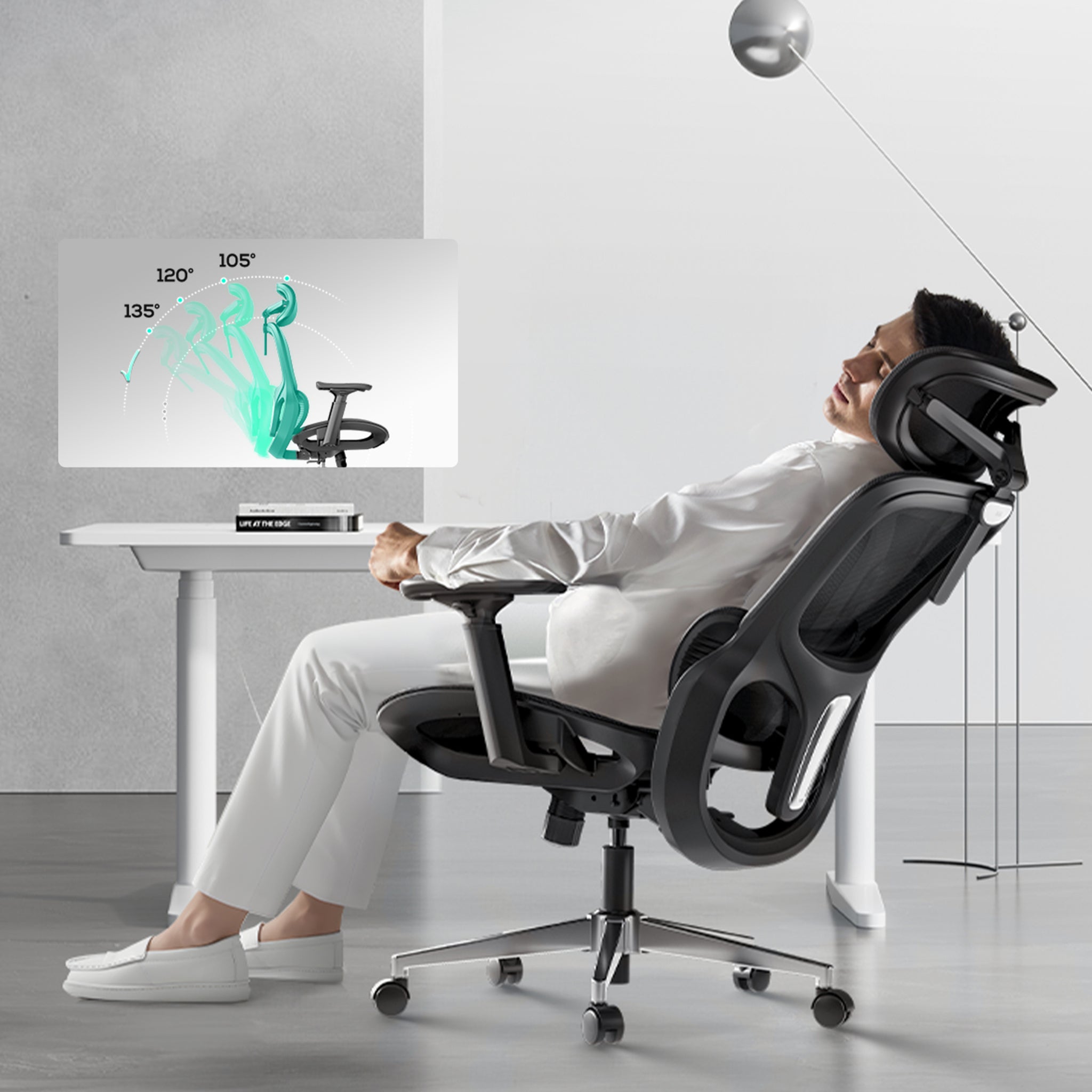 P2 Ergonomic Office Chair without footrest black reclining angle