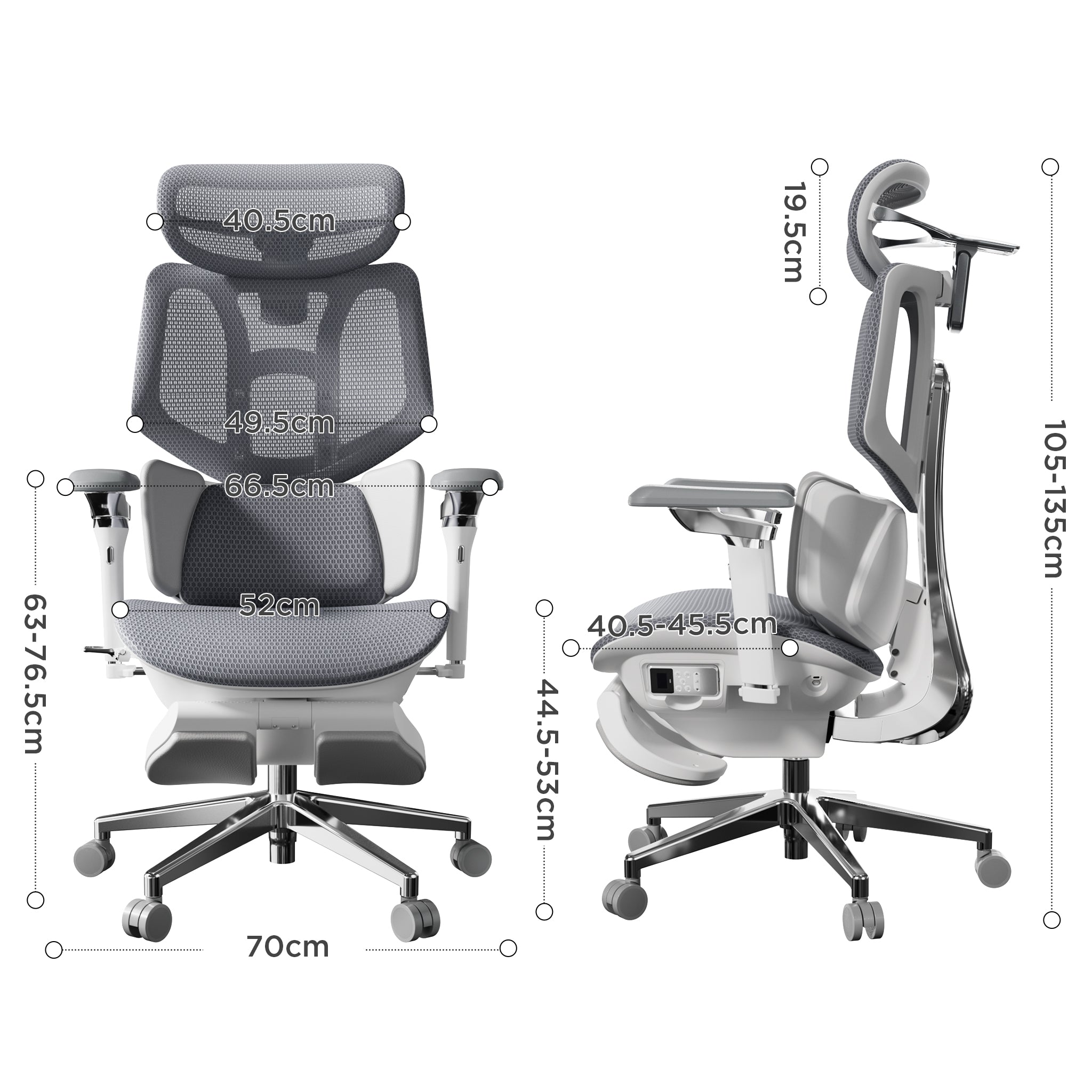 Hbada X7 Smart Ergonomic Chair dimensions