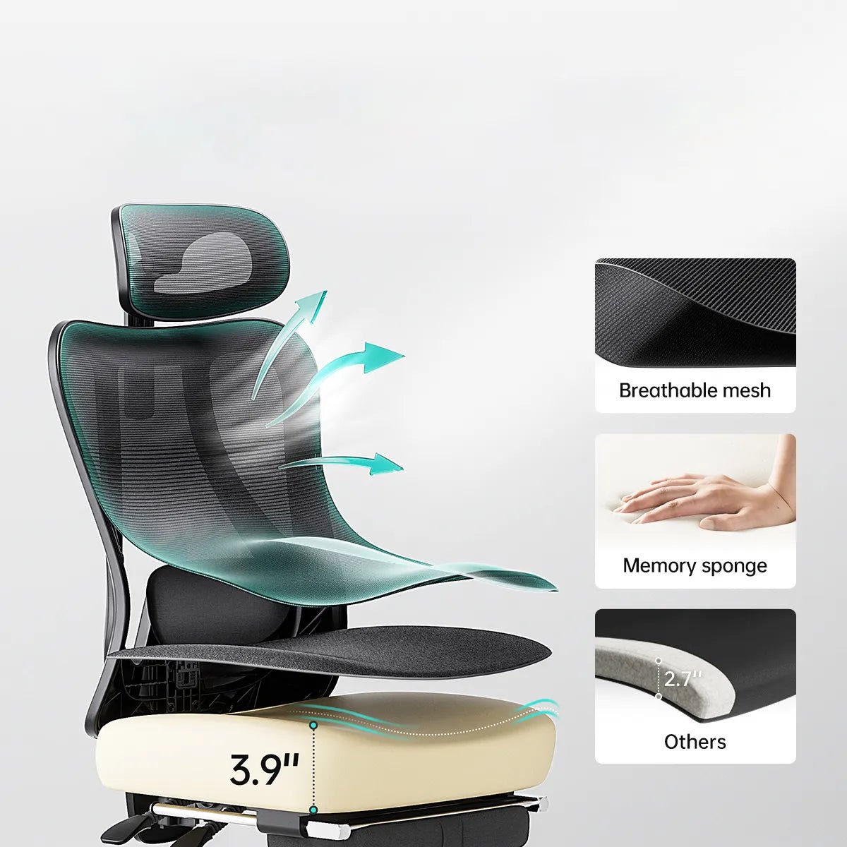 HBADA P3 Ergonomic Chair with Footrest