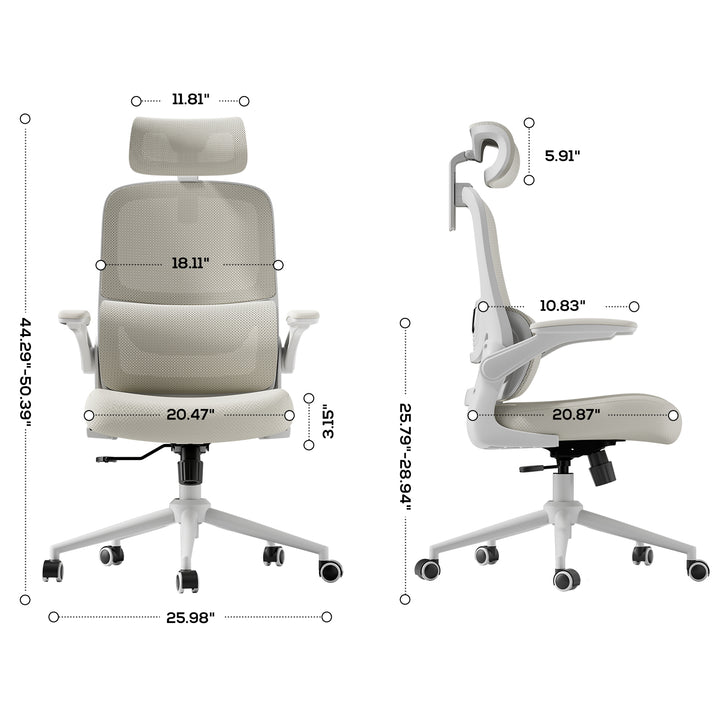 Hbada P1 Ergonomic Office Chair white dimensions