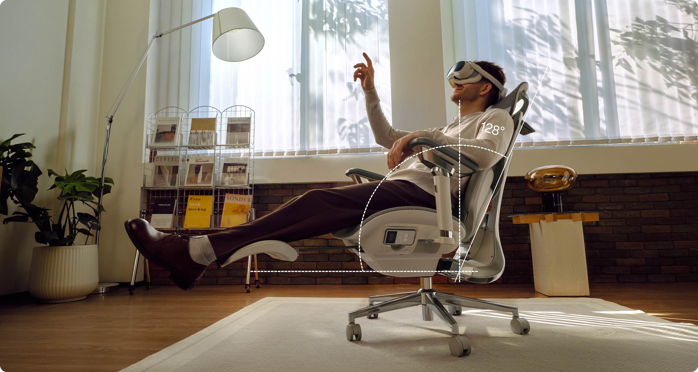 Person relexing in a Hbada x7 ergonomic chair in a modern office setting