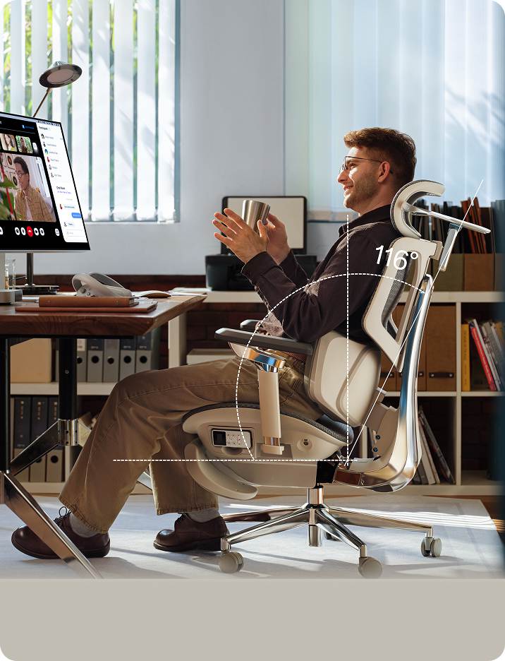 a man online meeting sitting in HBADA X7 ergonomic office chair